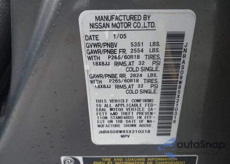 2005 Infiniti Fx35 z USA, uszkodzony, nr VIN JNRAS08W85X210318